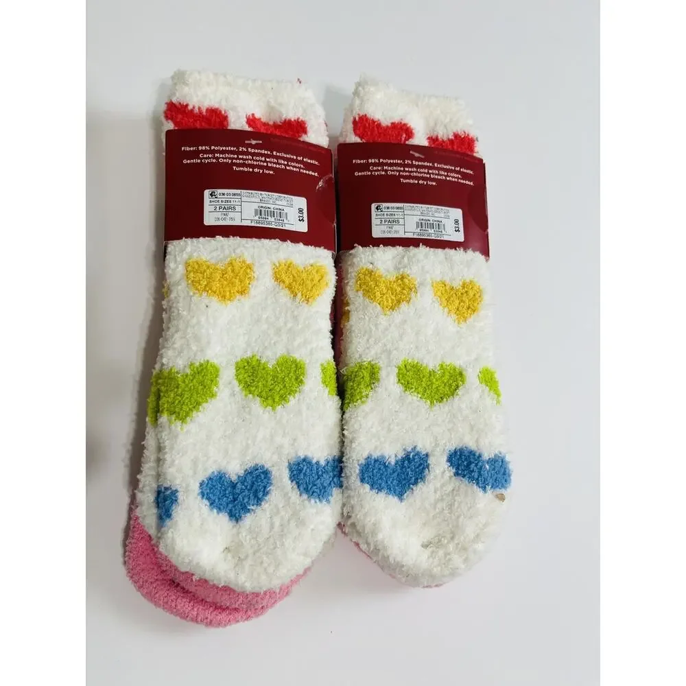 Girl's XS/S (11-1) Unicorn Hearts Cozy Crew Socks Pink (4 Pairs Total) NEW‎